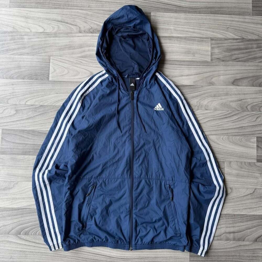 Adidas 3-Stripes Full Zip Windbreaker Jacket Navy Blue Mens Large